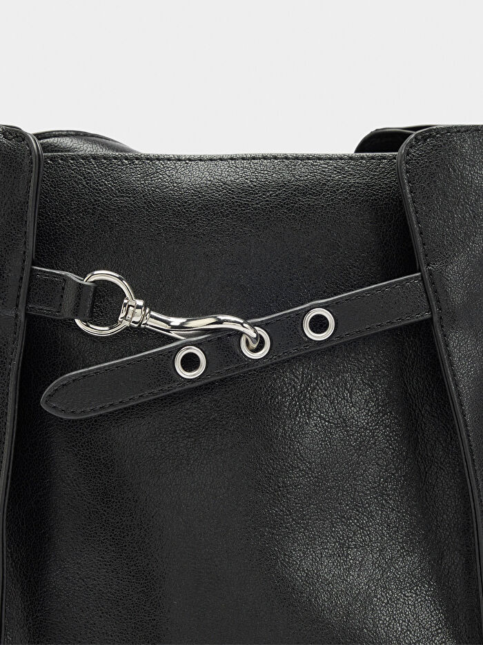 Yan Katlamalı Bucket Çanta