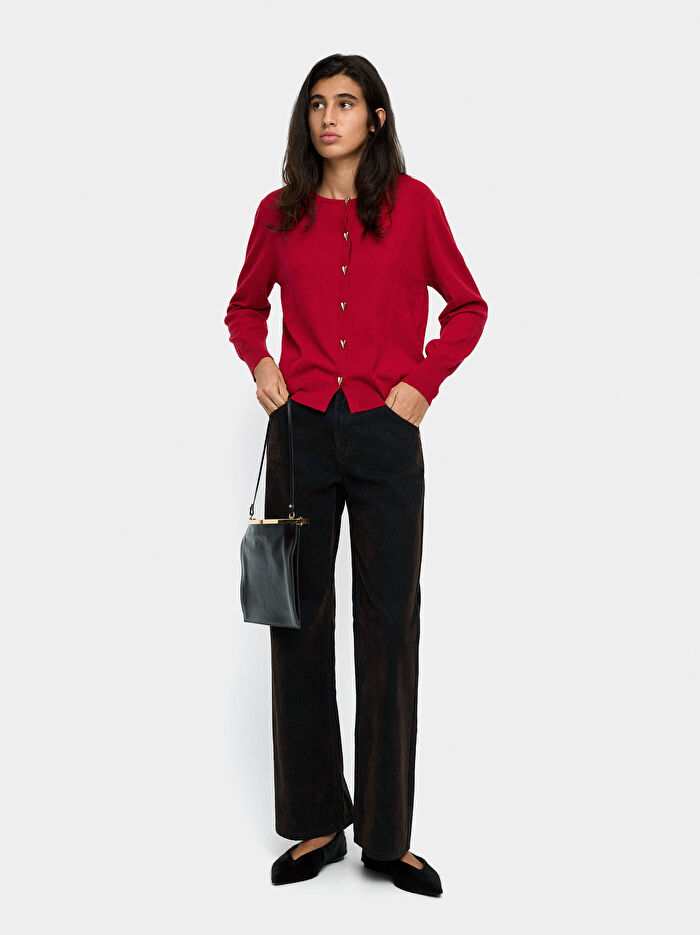 Kalp Düğmeli Örme Hırka