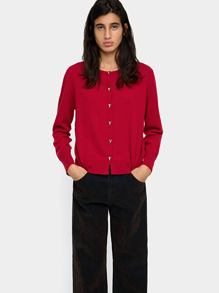 Kalp Düğmeli Örme Hırka