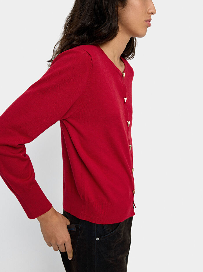 Kalp Düğmeli Örme Hırka