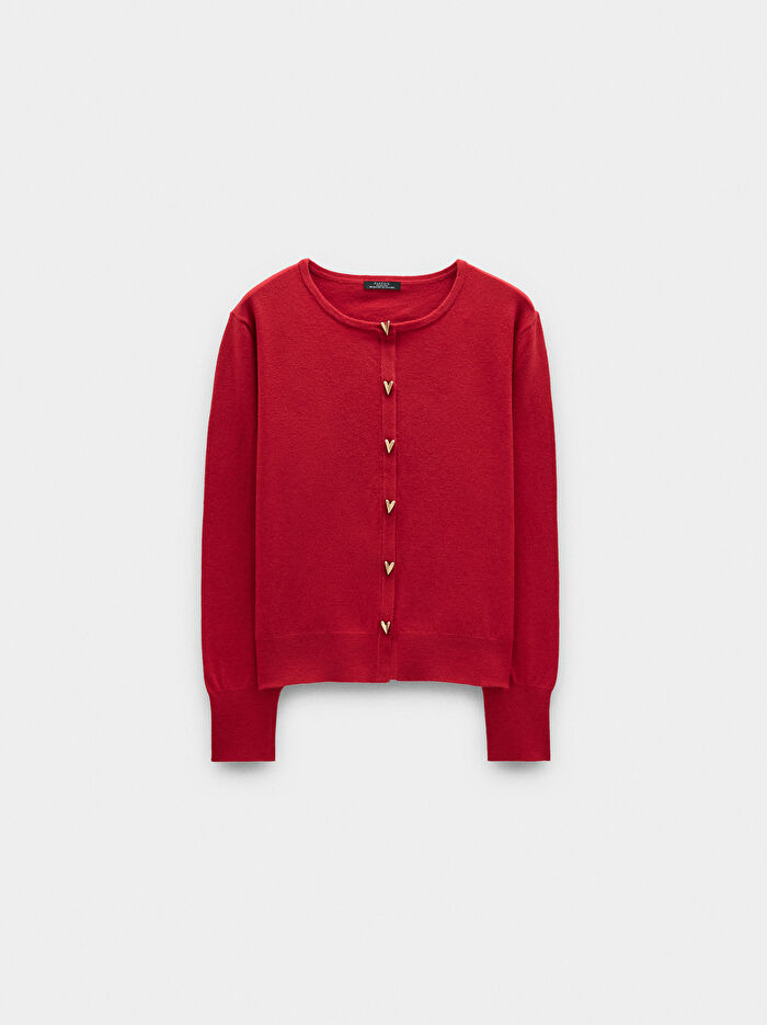 Kalp Düğmeli Örme Hırka