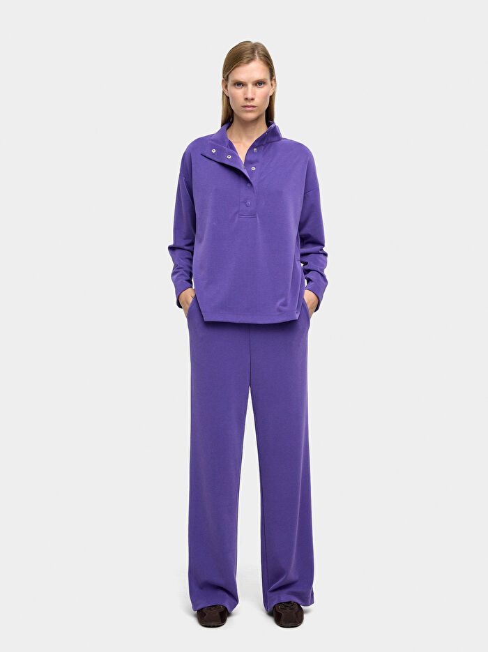 Düğmeli Yumuşak Dokulu Sweatshirt