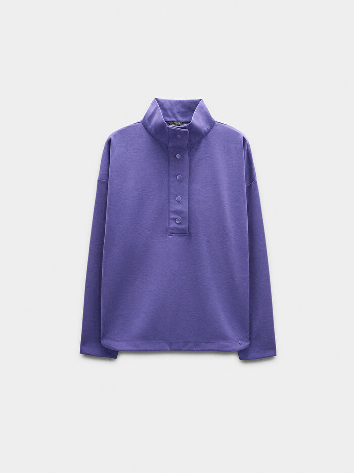 Düğmeli Yumuşak Dokulu Sweatshirt