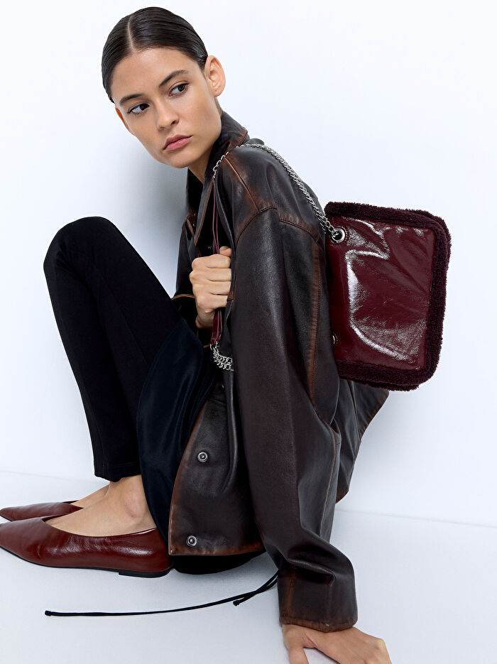 Suni Kürk Kenarlı Omuz Çantası