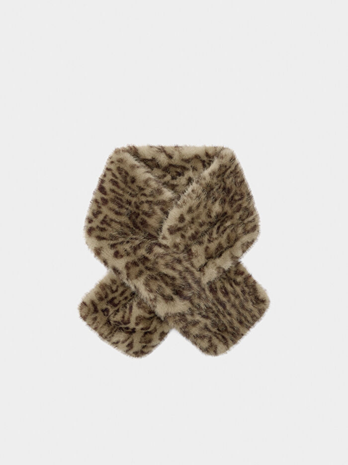 Leopar Desenli Kürk Efektli Boyunluk