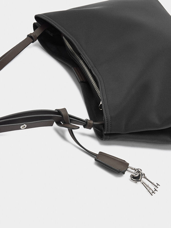 Teknik Kumaş Efektli Askılı Shopper Çanta