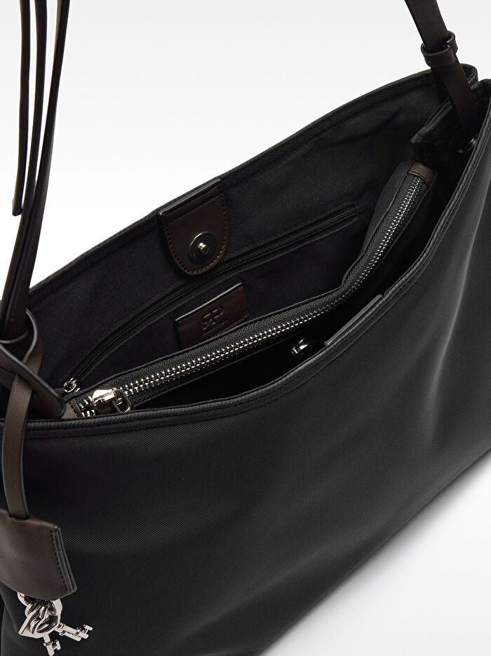 Teknik Kumaş Efektli Askılı Shopper Çanta