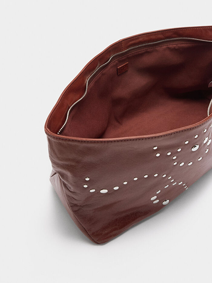 Zımba Detaylı Deri Zarf Parti Çantası