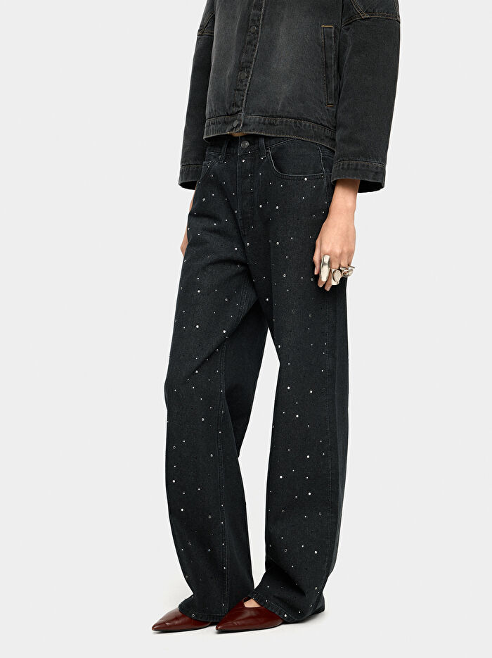 Taş Detaylı Denim Pantolon