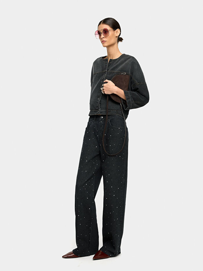 Taş Detaylı Denim Pantolon