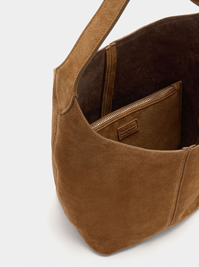 İç Cepli Süet Bucket Çanta