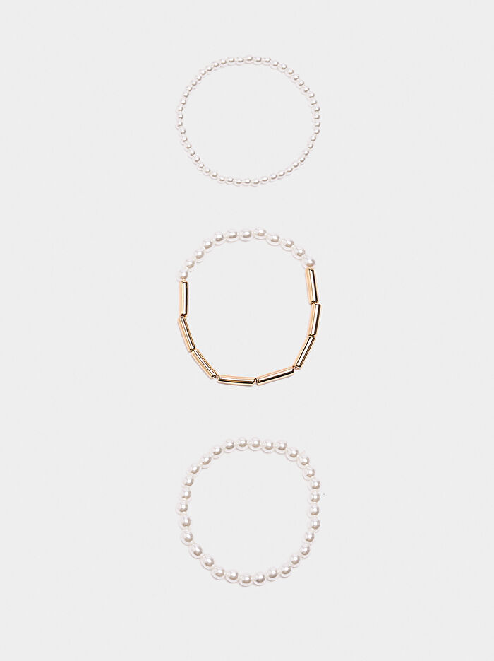 İnci Süslemeli Elastik Bileklik Seti