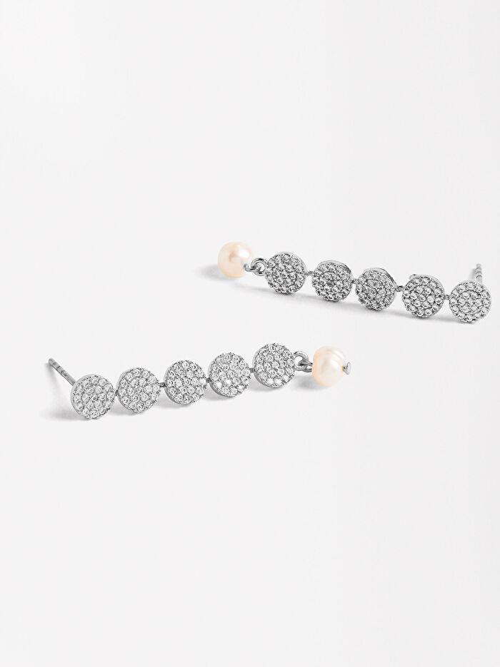 Zirkonya ve İnci Yuvarlak Küpe