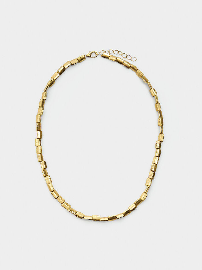 Düz Dikdörtgen Boncuklu Kısa Kolye