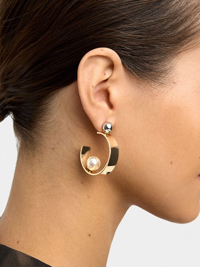 Küre ve İncili Açık Halka Küpe