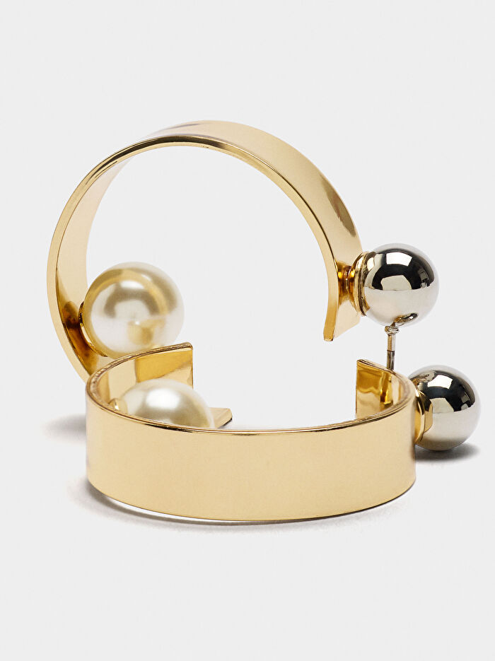 Küre ve İncili Açık Halka Küpe