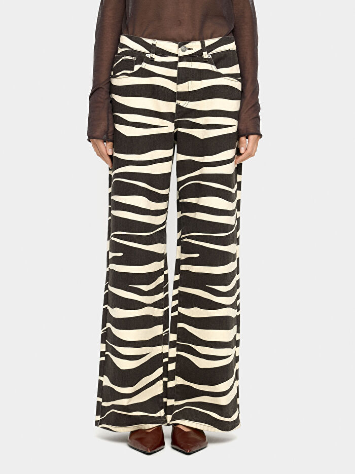 Hayvan Desenli Denim Baskılı Pantolon