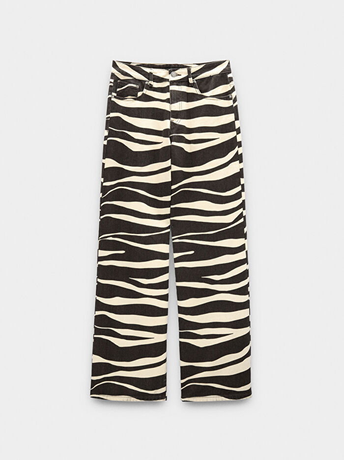 Hayvan Desenli Denim Baskılı Pantolon