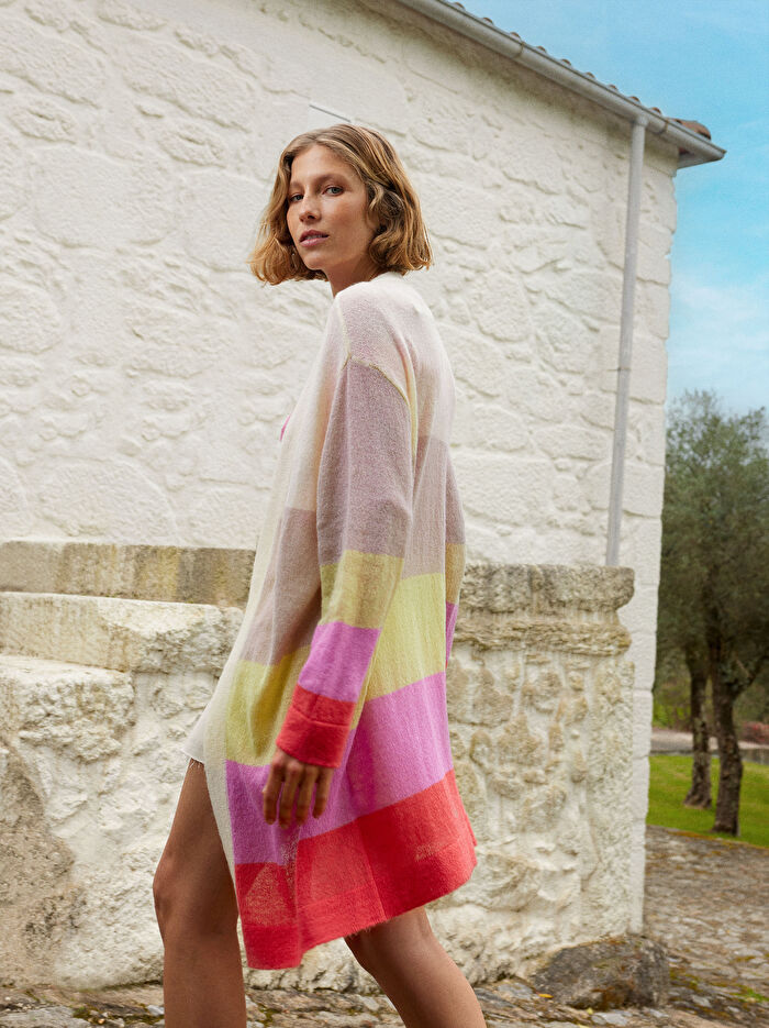 Çizgili Yün Karışımlı Hırka