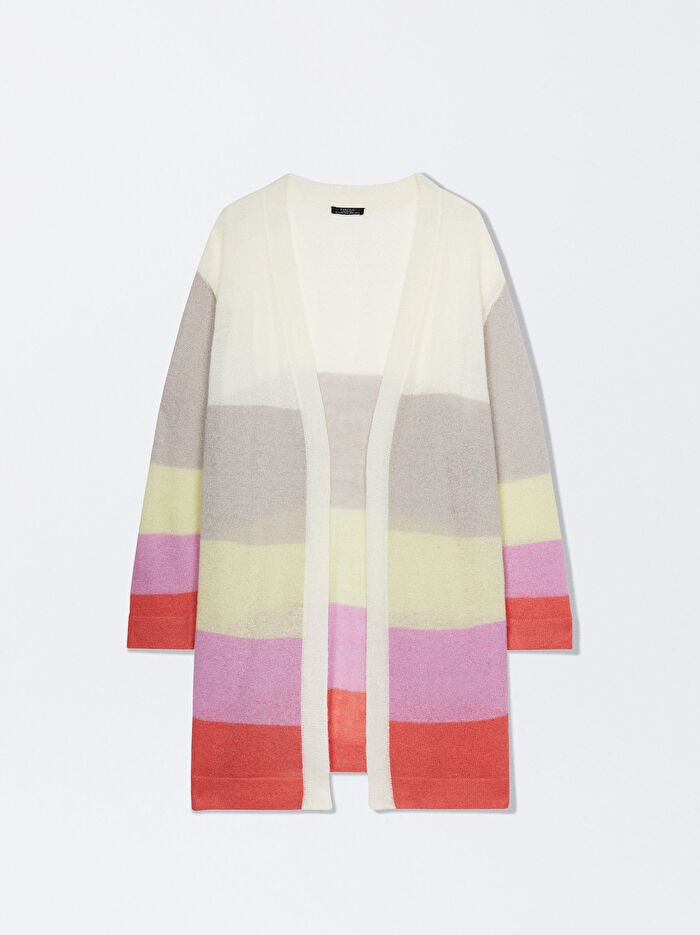 Çizgili Yün Karışımlı Hırka