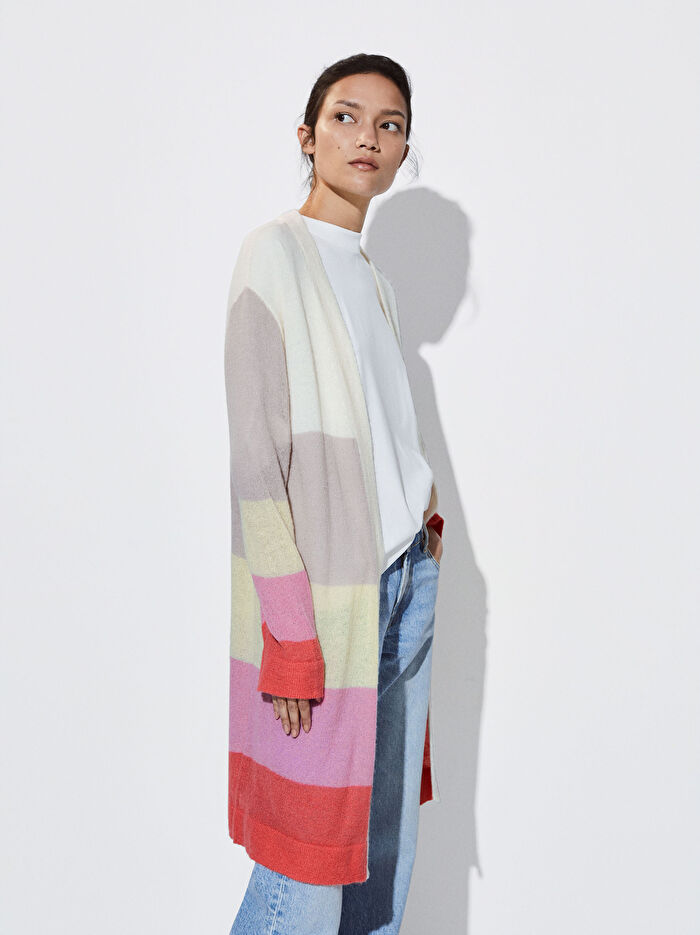 Çizgili Yün Karışımlı Hırka