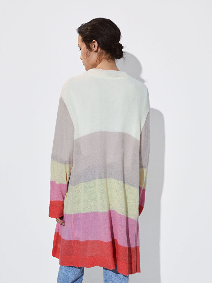 Çizgili Yün Karışımlı Hırka