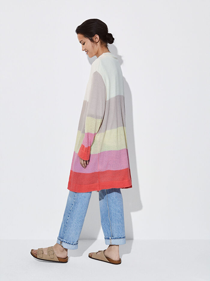 Çizgili Yün Karışımlı Hırka