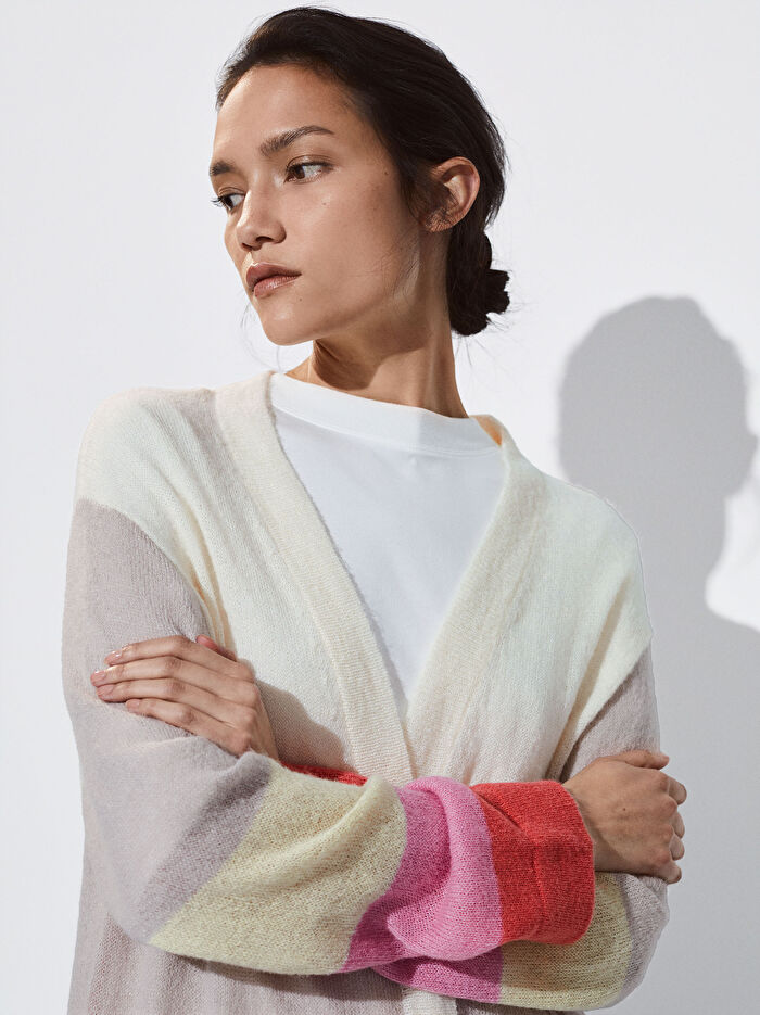 Çizgili Yün Karışımlı Hırka