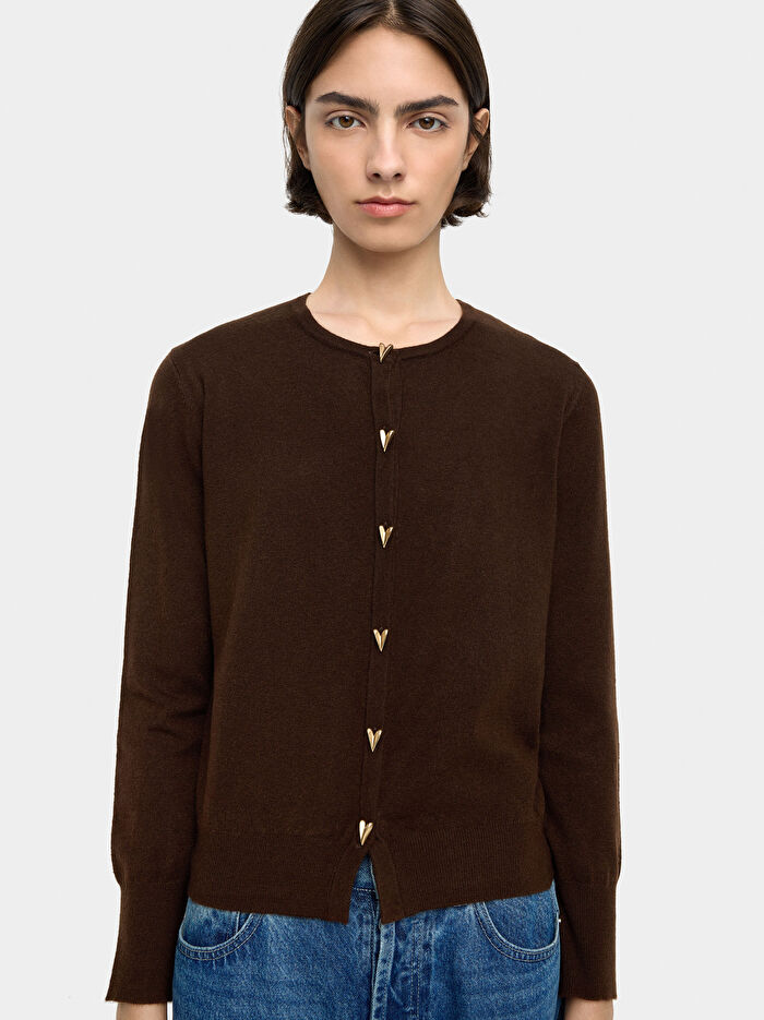 Kalp Düğmeli Örme Hırka