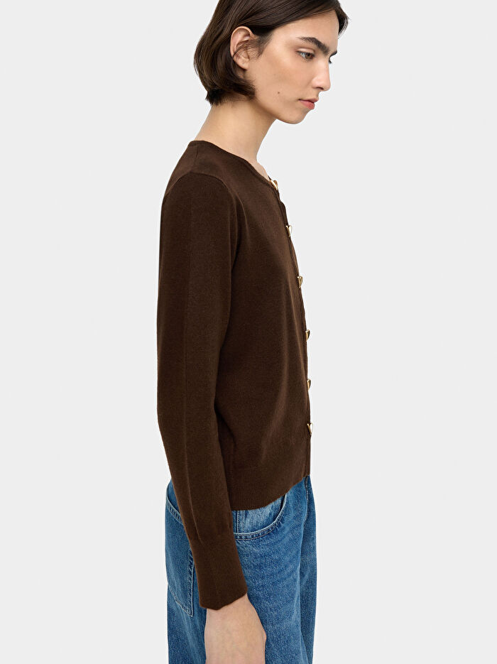 Kalp Düğmeli Örme Hırka