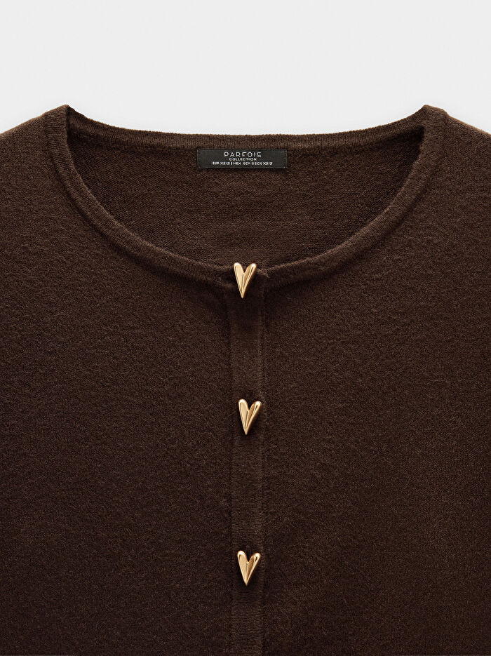 Kalp Düğmeli Örme Hırka