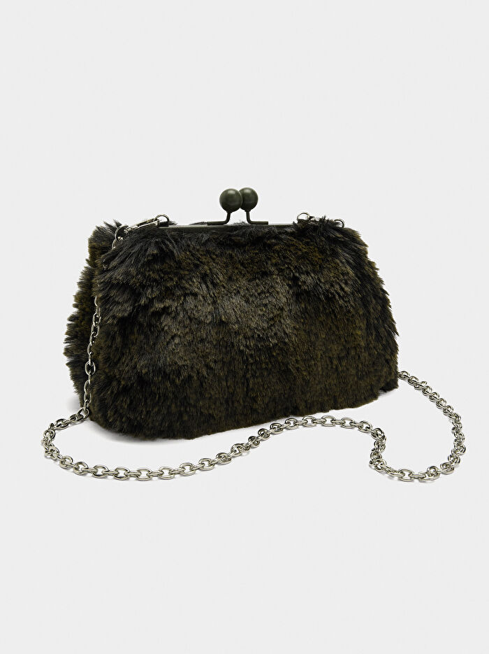 Kürk Efektli Zincir Askılı Çanta
