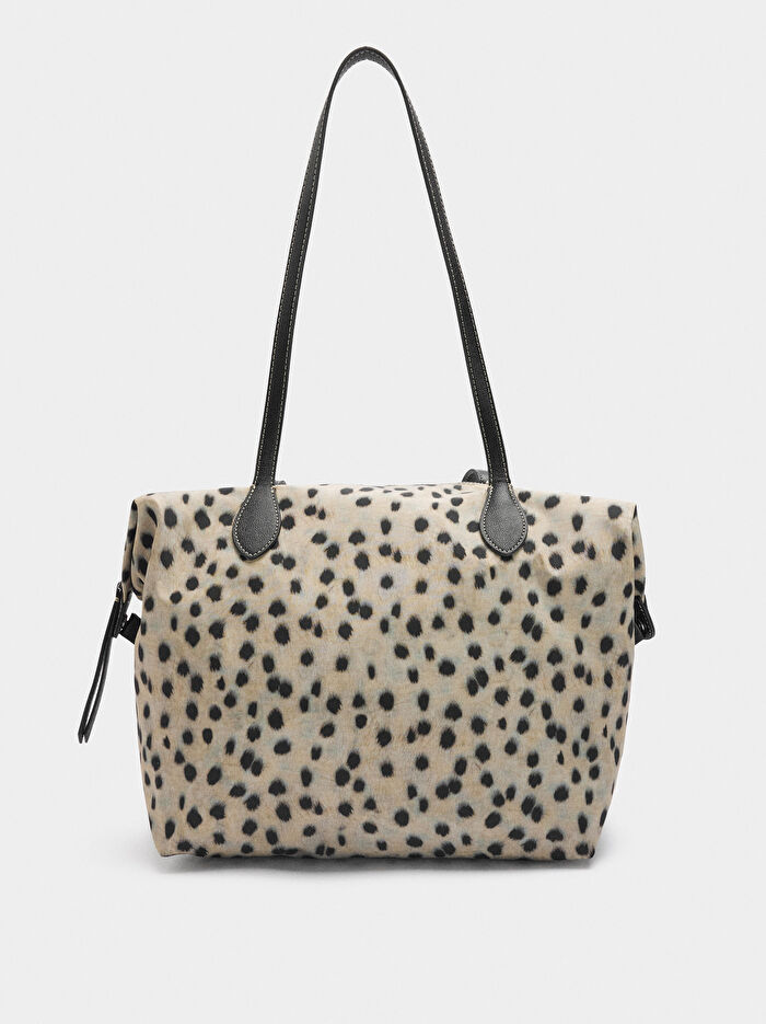 Desenli Teknik Kumaş Shopper Çanta