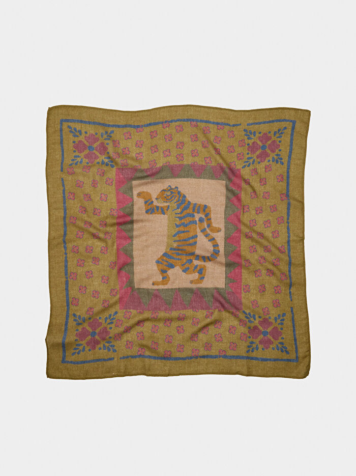 Yün Karışımlı Kare Desenli Şal