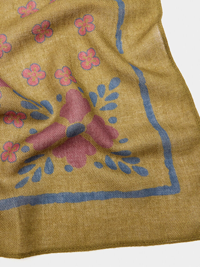 Yün Karışımlı Kare Desenli Şal