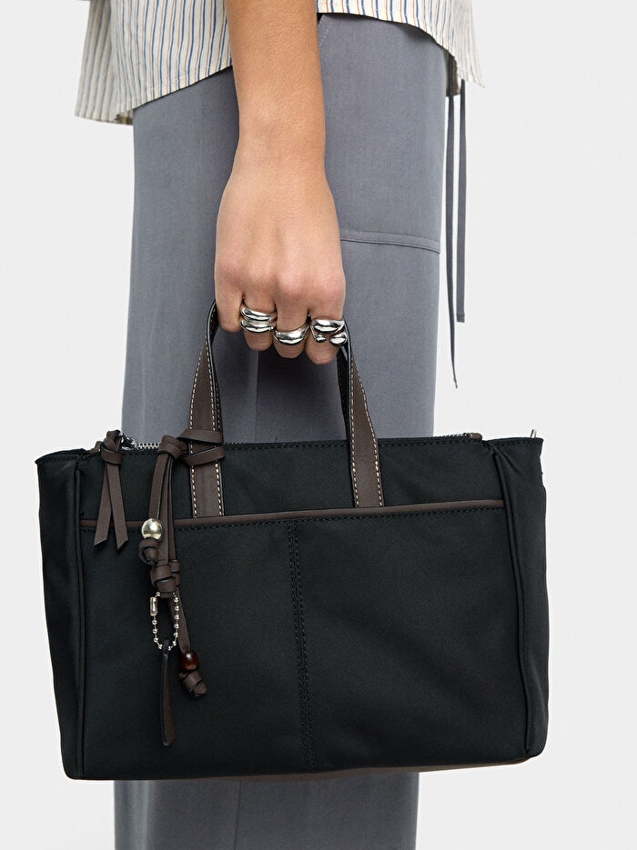 Teknik Kumaş Çapraz Askılı Tote Çanta