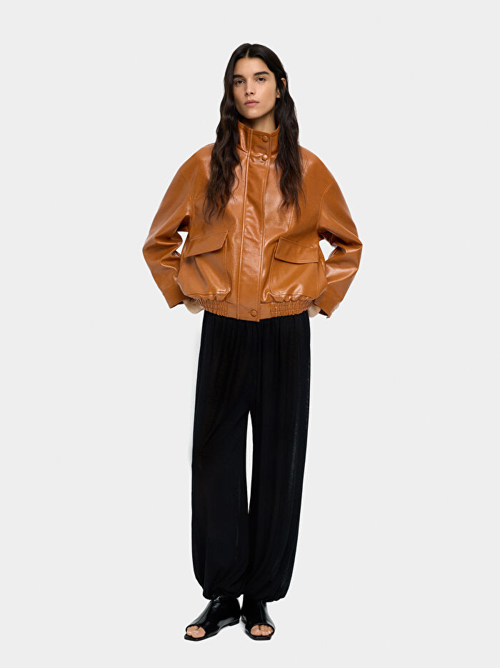 Cepli Deri Efektli Ceket