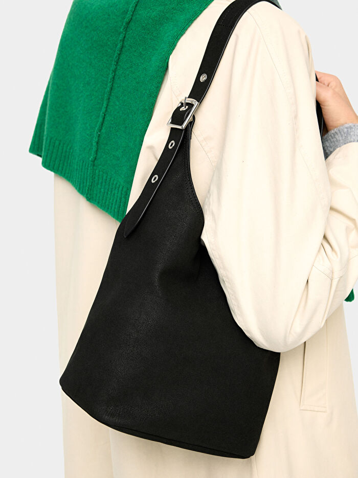 Deri Efektli Omuz Çantası