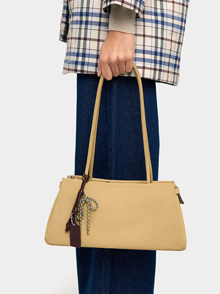 Deri Efektli Charmlı Omuz Çantası