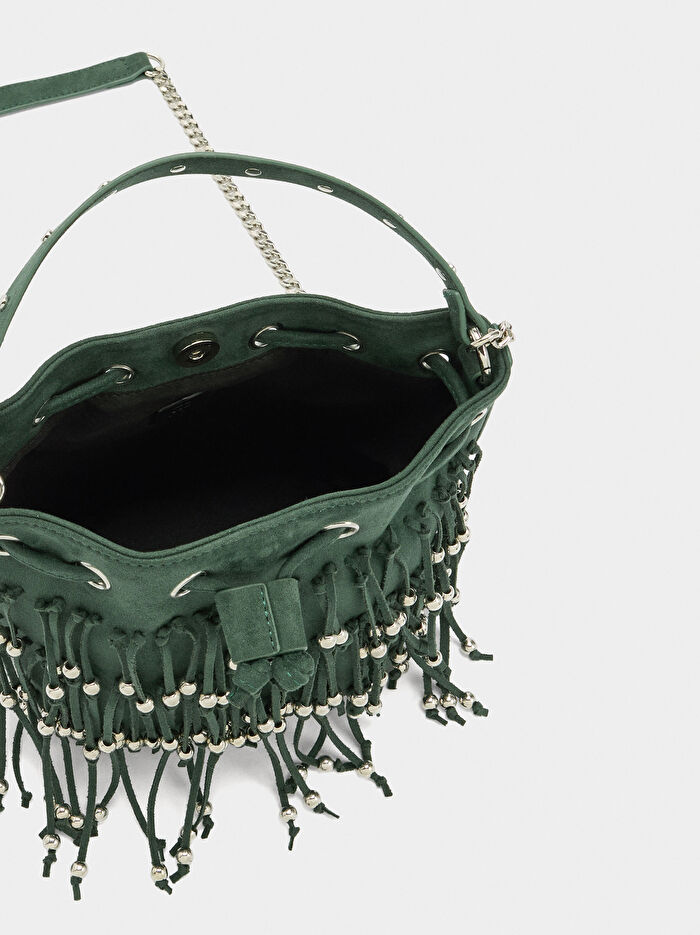 Püsküllü ve Boncuklu Parti Çantası