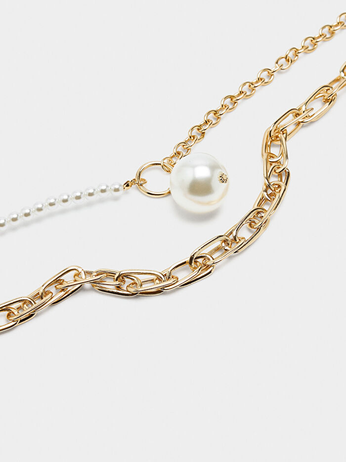 Bağlantılı ve İnci Kolye Seti