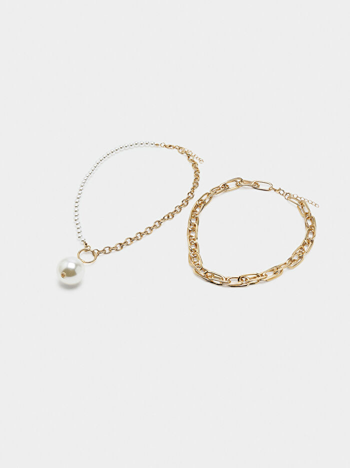 Bağlantılı ve İnci Kolye Seti