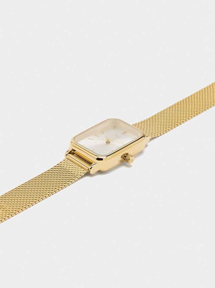 Paslanmaz Çelik Kordonlu Dikdörtgen Saat