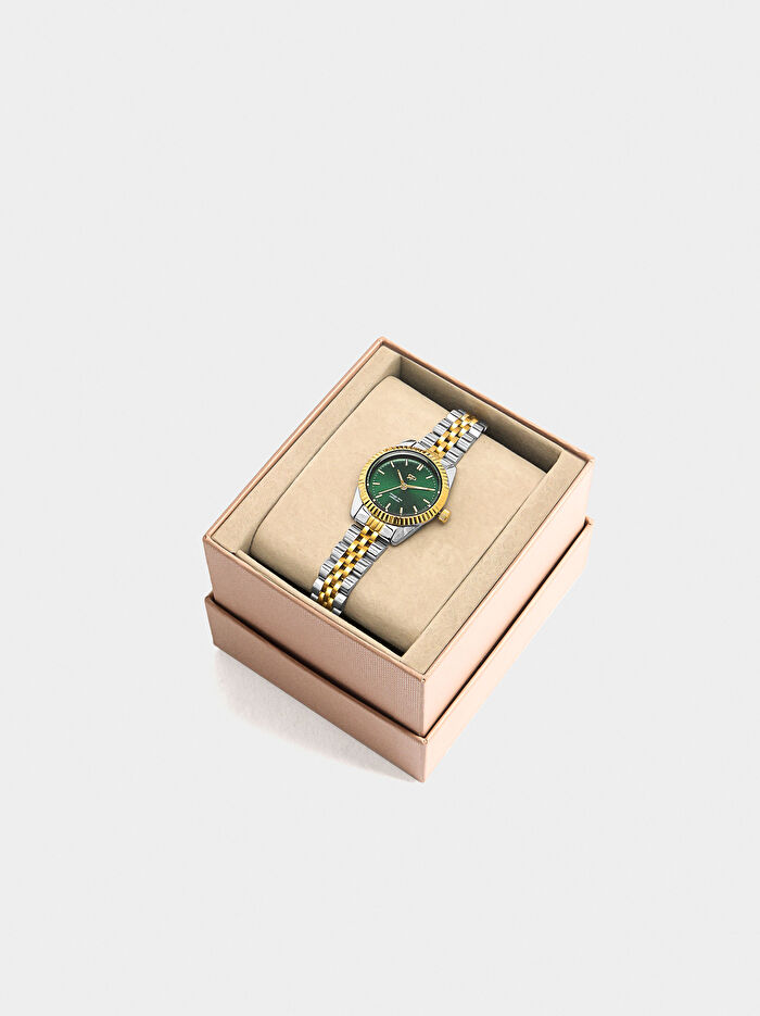 Paslanmaz Çelik Kordonlu İki Renkli Saat