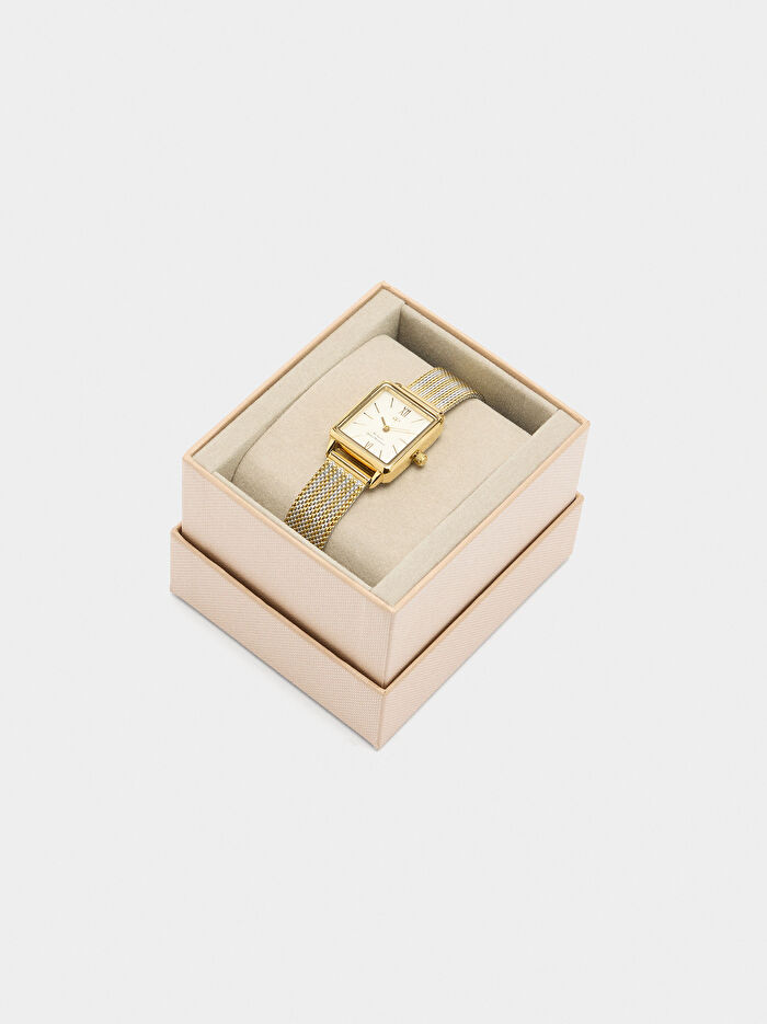 İki Renkli Çelik Hasır Kayışlı Saat