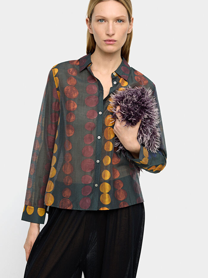 Yarı Transparan Desenli Gömlek