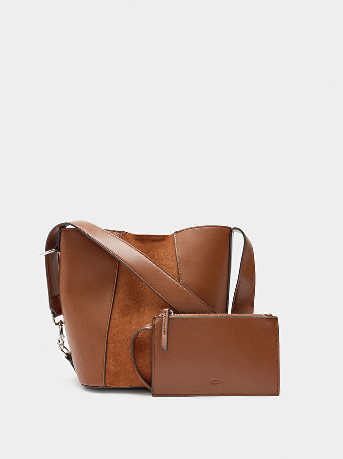 Deri Detaylı Bucket Çanta