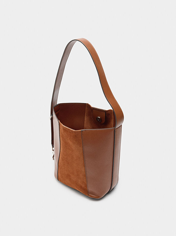 Deri Detaylı Bucket Çanta