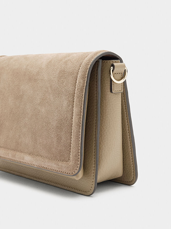 Kapaklı ve Deri Detaylı Çapraz Çanta