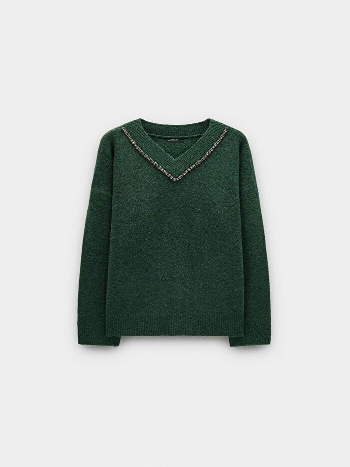 Kristal Detaylı Örme Kazak